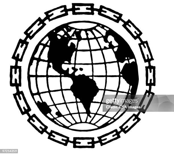 globe with chain - lock stock illustrations