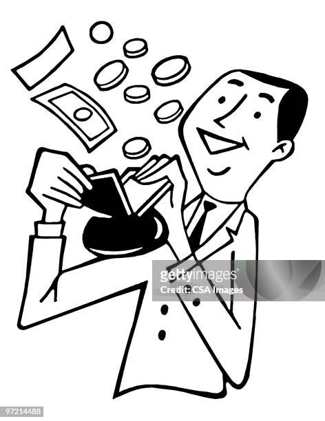 man with wallet - pennies from heaven stock illustrations