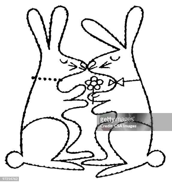 kissing rabbits - animals kissing stock illustrations