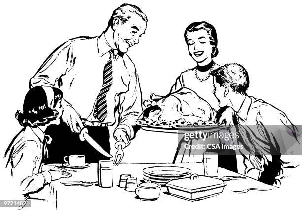family meal - thanksgiving plate of food stock illustrations