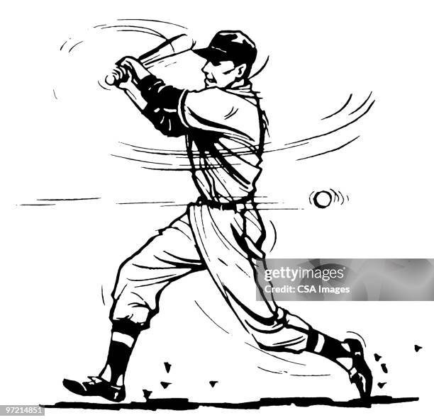baseball player - baseball bat hitting ball stock illustrations