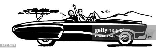 illustrations, cliparts, dessins animés et icônes de convertible - couple conduire voiture