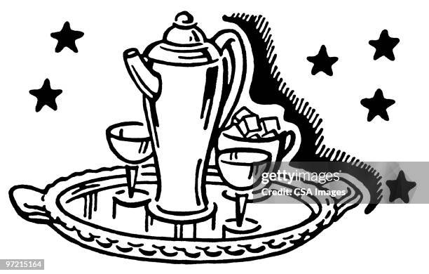 tea set - tray stock illustrations