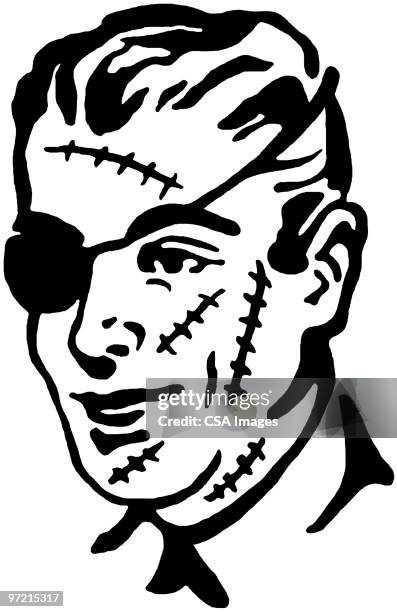 damaged face - stitch patch stock illustrations