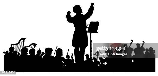 stockillustraties, clipart, cartoons en iconen met orchestra - regisseur