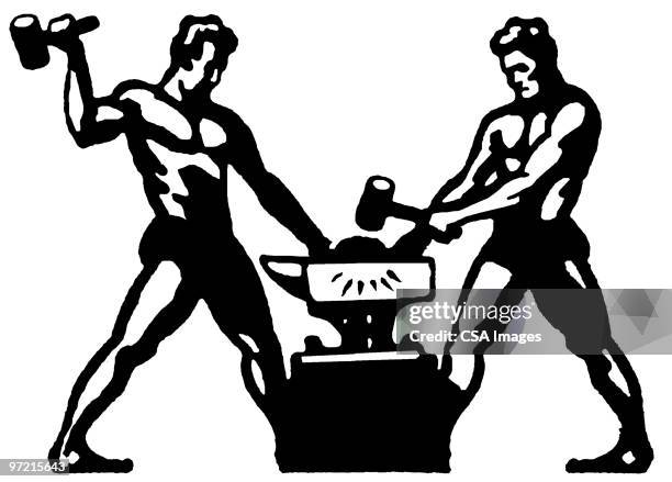 blacksmiths - foundry stock illustrations
