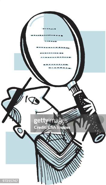 man with magnifying glass - looking into mirror stock illustrations