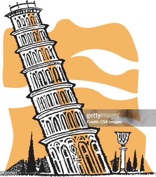 leaning tower of pisa - mediterranean culture stock illustrations