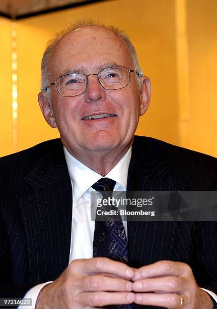 Intel Corp. Co-founder Gordon Moore speaks to reporters before receiving the 2003 C&C Prize awarded by NEC Corp. In central Tokyo, Thursday, November...