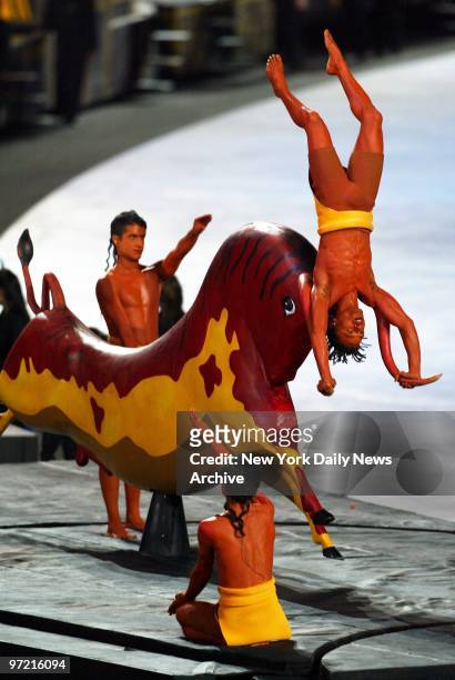 Performance incorporates a depiction of the ancient sport of Minoan bull-jumping during opening ceremonies for the 2004 Summer Olympic Games in...