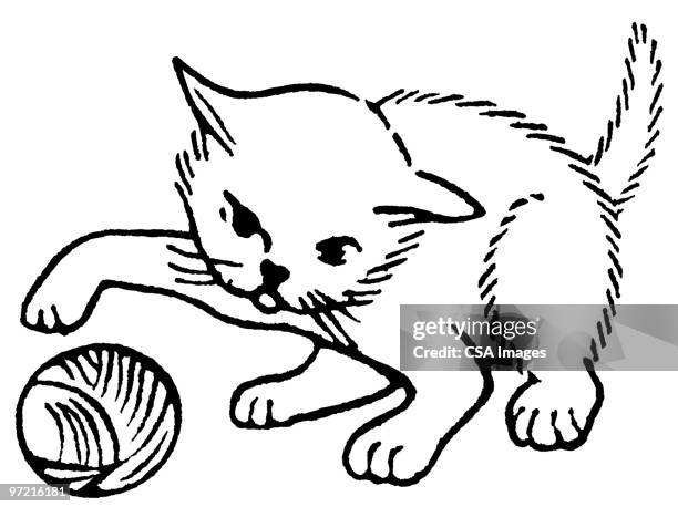 kitty and yarn - domestic cat stock illustrations