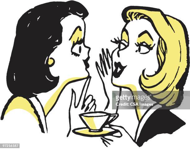 women talking over coffee - saucer stock illustrations