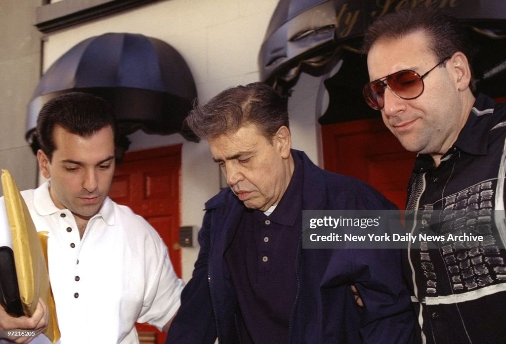 A clean shaven Vincent Gigante, with his son Vincent Esposito, leave