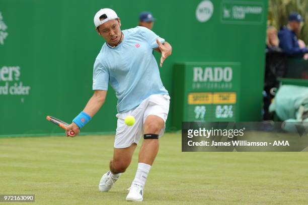 Tatsuma Ito of Japan during Day 4 of the Nature Valley open at Nottingham Tennis Centre on June 12, 2018 in Nottingham, England.