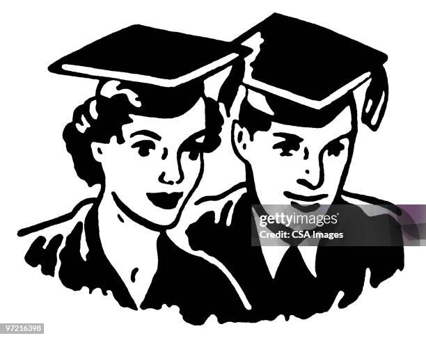 graduates - two students working stock illustrations