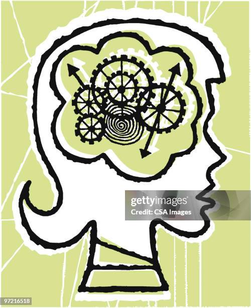 brain cogs - student working alone stock illustrations