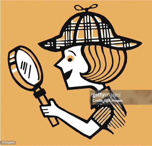 ilustraciones, imágenes clip art, dibujos animados e iconos de stock de girl detective - inspector