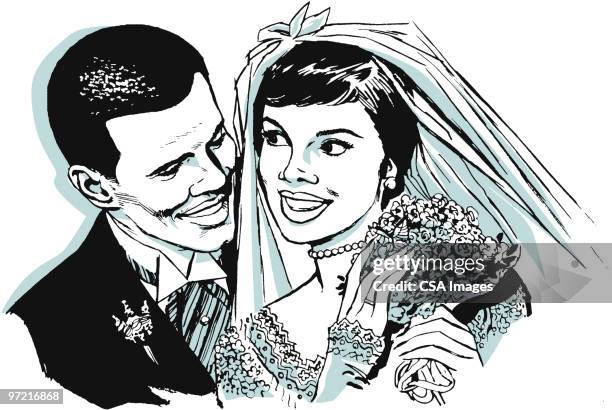 newlyweds - happy couple stock illustrations