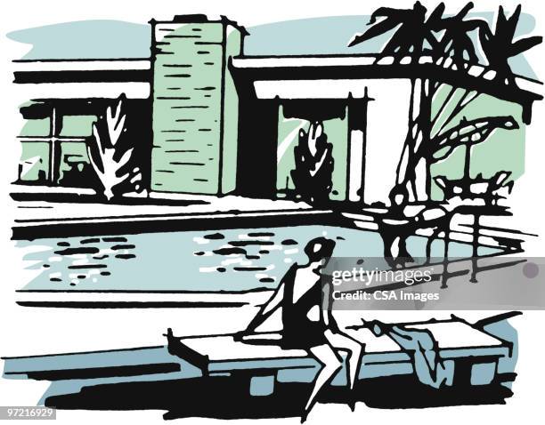 swimming pool - tourist resort stock illustrations