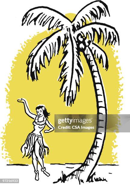 hula girl - tree trunk stock illustrations