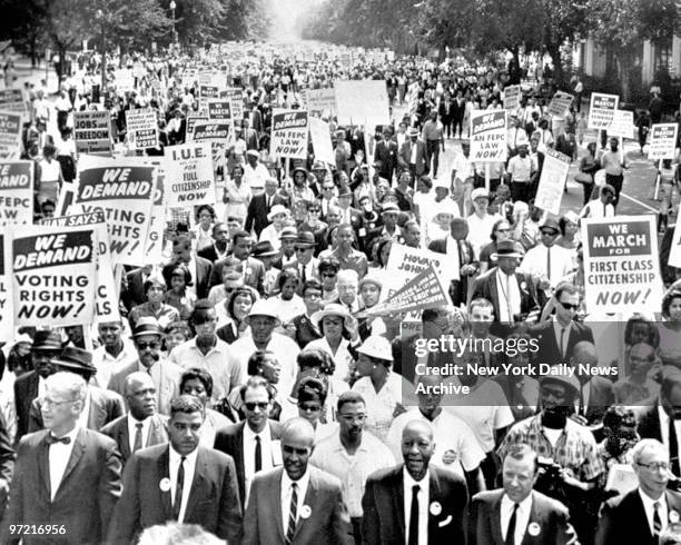 Americans participated in the civil rights movement's Freedom March on Washington, pouring down Constitution Avenue on their way to the Lincoln...