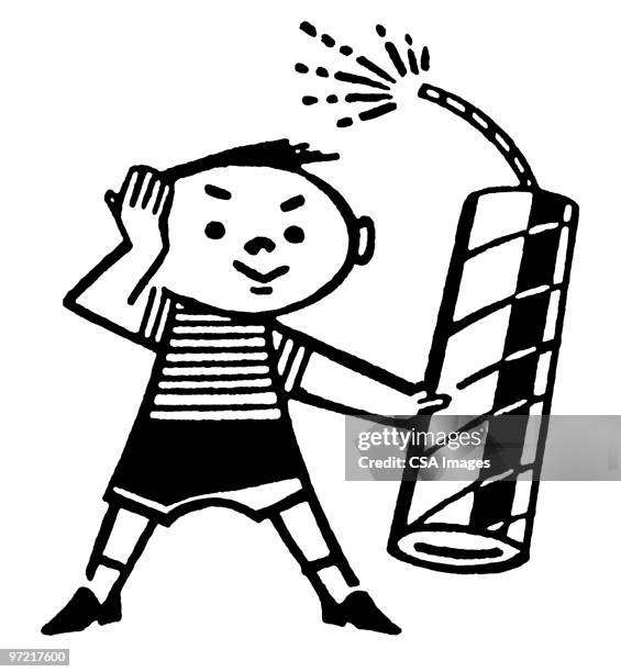 boy with fireworks - firework explosive material stock illustrations