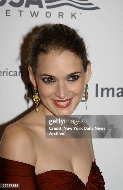 Smiling Winona Ryder is present at the American Museum of the Moving Image's salute to Richard Gere at the Waldorf-Astoria.