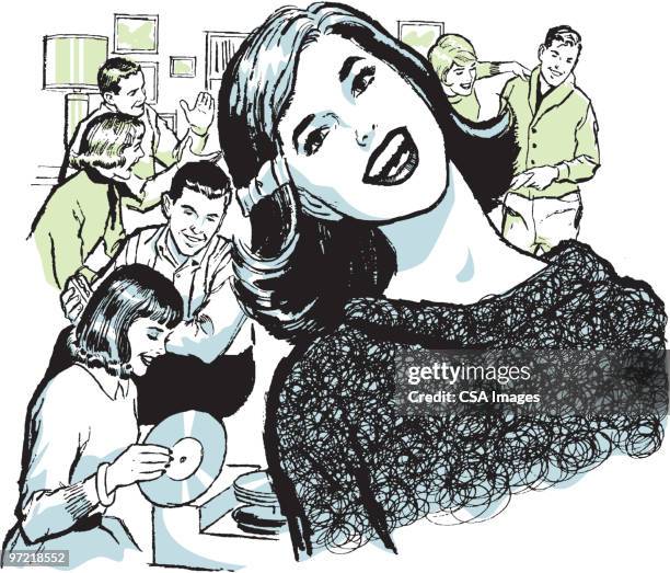 party - teens flirting stock illustrations