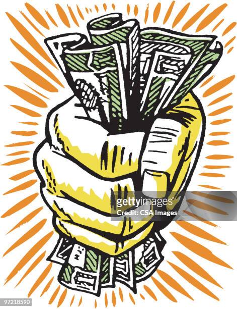 money in hand - greed stock illustrations