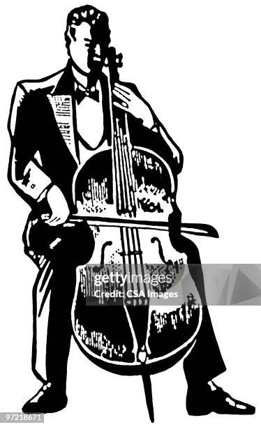 illustrazioni stock, clip art, cartoni animati e icone di tendenza di cellist - violoncello