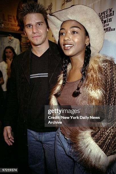 Actor David Boreanaz and MTV VJ Ananda Lewis attending Create Your Own Jeans party at the Levis Store.