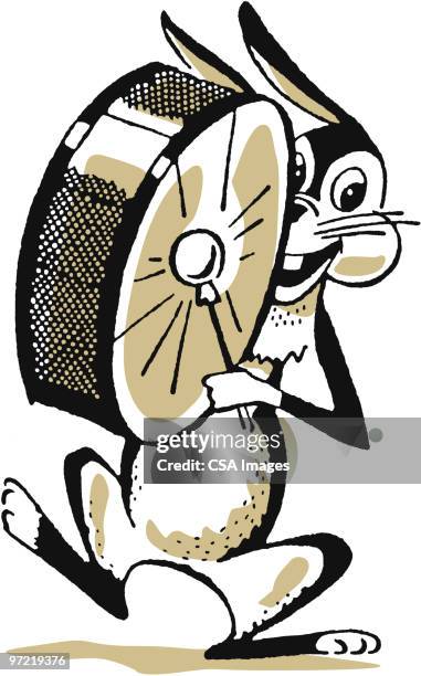 rabbit with drum - energizer bunny stock illustrations