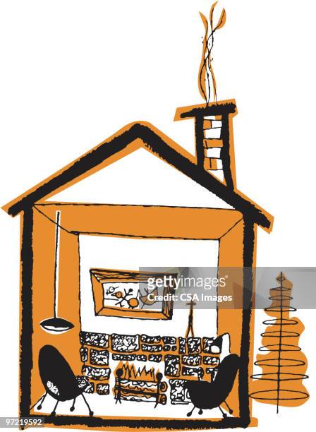house - log cabin illustration stock illustrations
