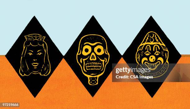 faces on diamonds - evil queen stock illustrations