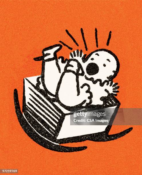 crying baby in cradle - person orange background stock illustrations