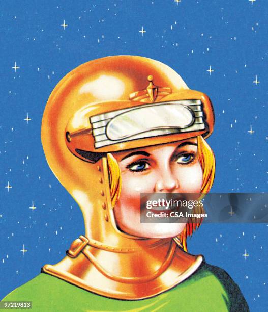 female space explorer - space helmet stock illustrations