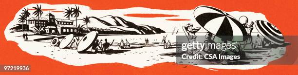 beach scene - sunscreen beach stock illustrations