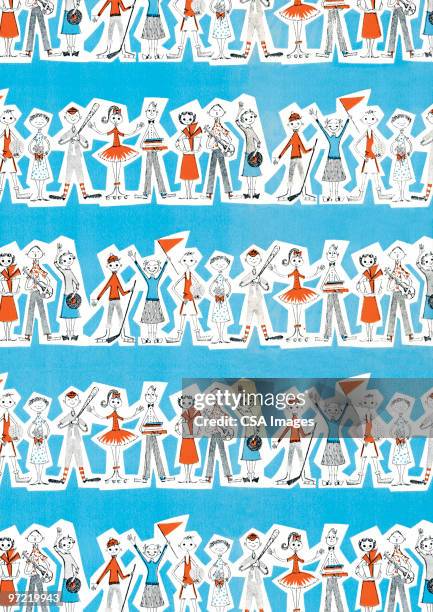 people with hobbies pattern - kid learning stock illustrations