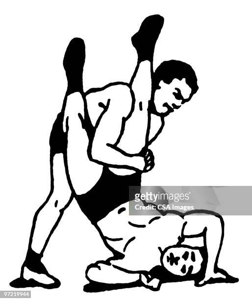 wrestling - men fighting drawing stock illustrations