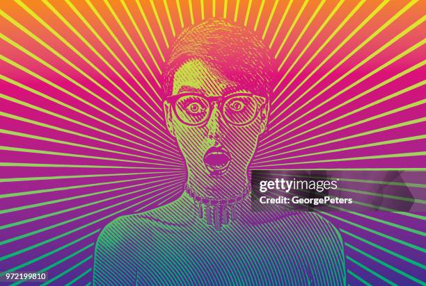ilustraciones, imágenes clip art, dibujos animados e iconos de stock de mujer con expresión facial de shock - gritar