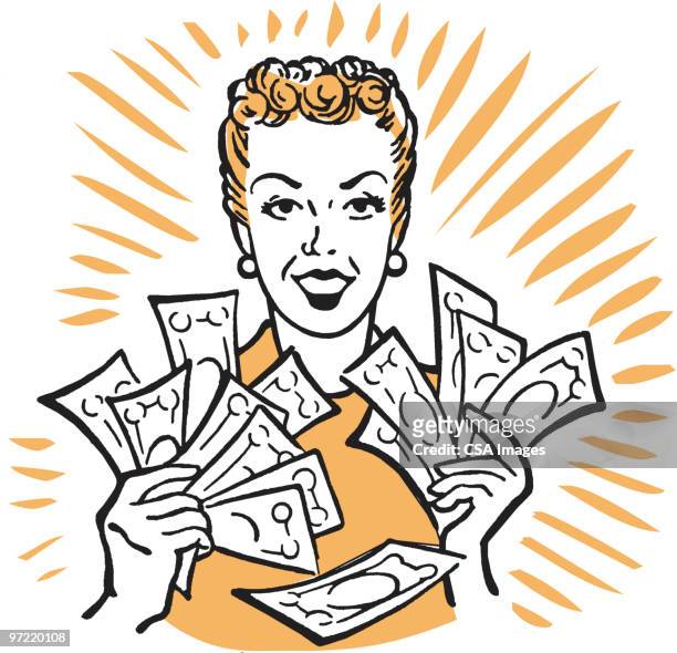 woman with money - showing off stock-grafiken, -clipart, -cartoons und -symbole