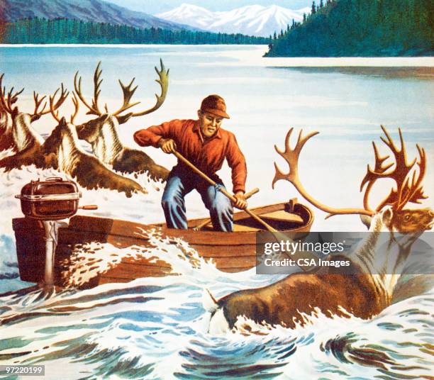 deer hunter - outboard stock-grafiken, -clipart, -cartoons und -symbole