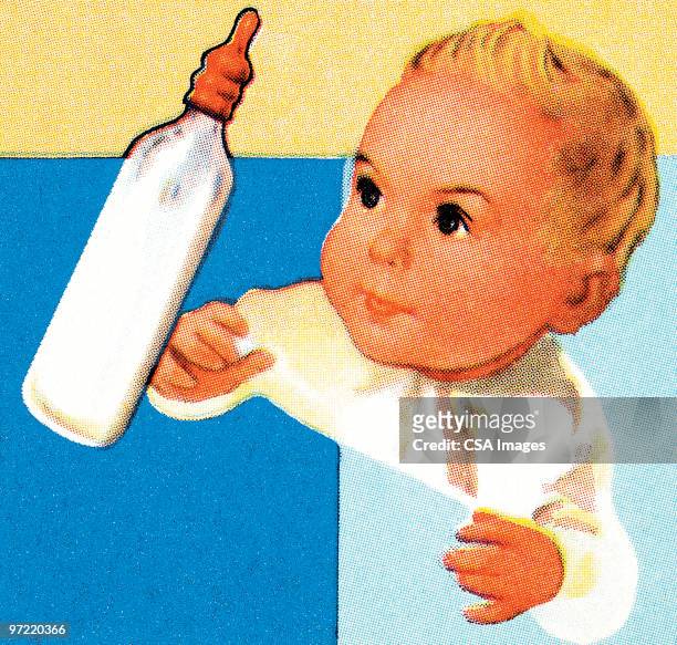 baby wants bottle - newborn baby stock illustrations
