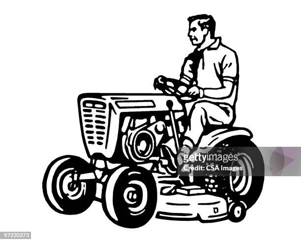 man on tractor - lawn mower stock illustrations