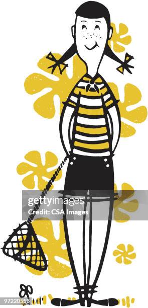 girl - butterfly net stock illustrations