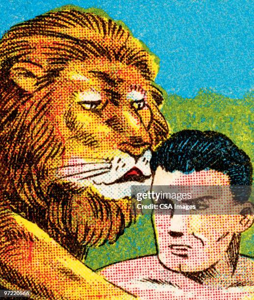 tarzan and lion - tarzan stock illustrations