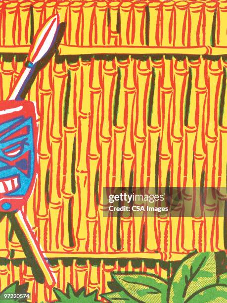 tiki fence - voodoo stock illustrations