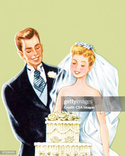 bride and groom - married stock illustrations