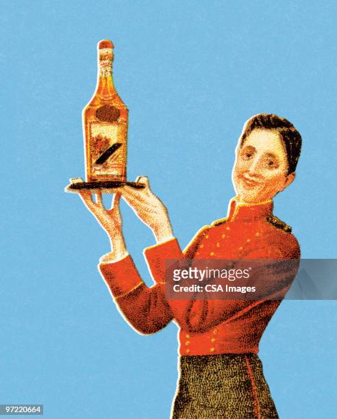 woman serving wine - hotelpage stock-grafiken, -clipart, -cartoons und -symbole