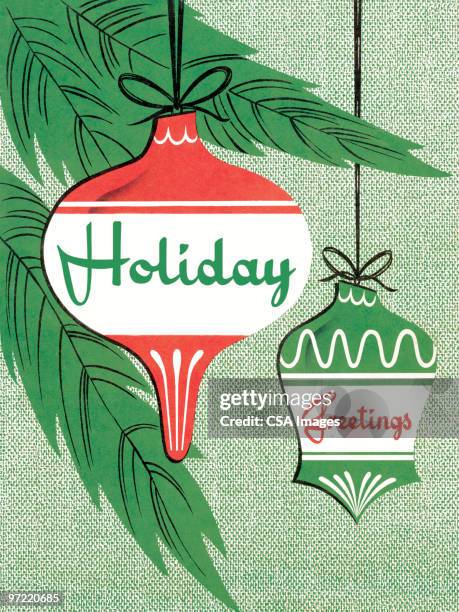 ilustrações de stock, clip art, desenhos animados e ícones de holiday greetings with ornaments - feriado evento